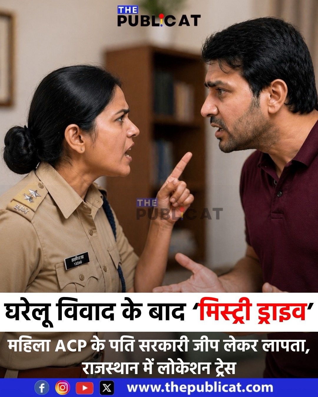 घरेलू विवाद के बाद ‘मिस्ट्री ड्राइव’: महिला ACP के पति सरकारी जीप लेकर लापता, राजस्थान में लोकेशन ट्रेस