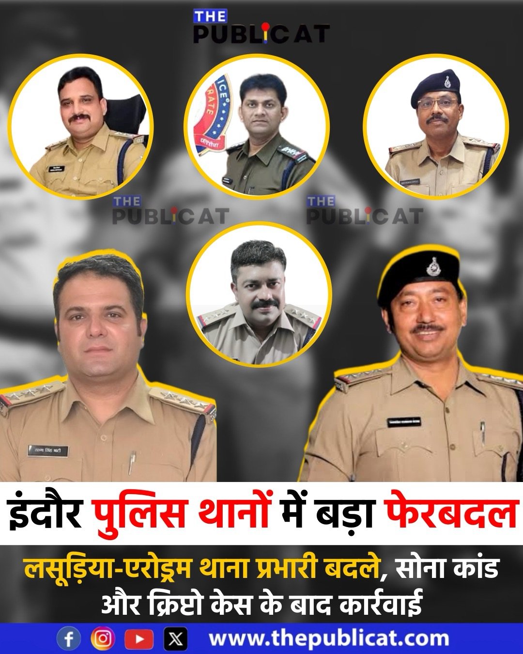 इंदौर पुलिस थानों में बड़ा फेरबदल : लसूड़िया-एरोड्रम थाना प्रभारी बदले, सोना कांड और क्रिप्टो केस के बाद कार्रवाई