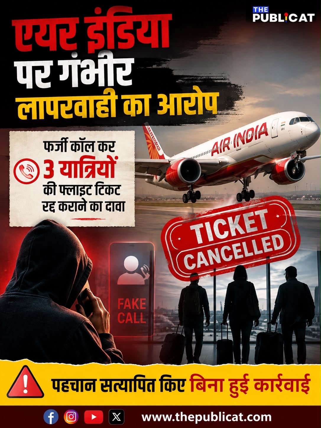 एयर इंडिया पर गंभीर लापरवाही का आरोप: फर्जी कॉल कर 3 यात्रियों की फ्लाइट टिकट रद्द कराने का दावा, पहचान सत्यापित किए बिना हुई कार्रवाई