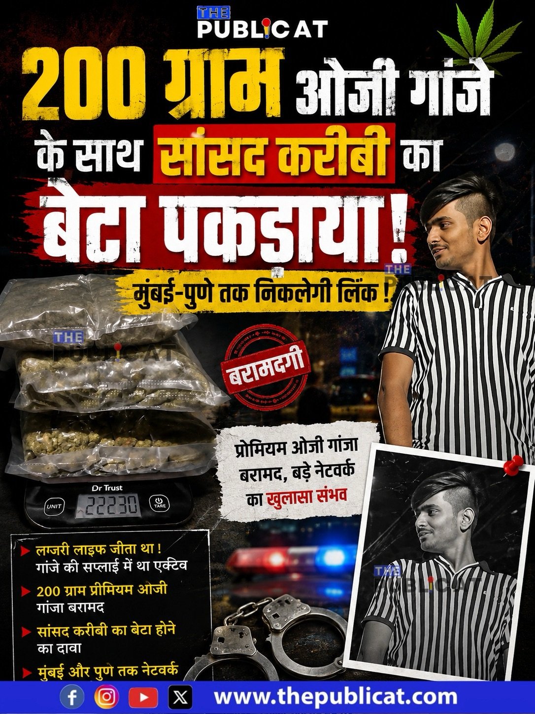 200 ग्राम ओजी गांजे के साथ सांसद करीबी का बेटा पकड़ाया, मुंबई-पुणे तक निकलेगी लिंक !&nbsp;