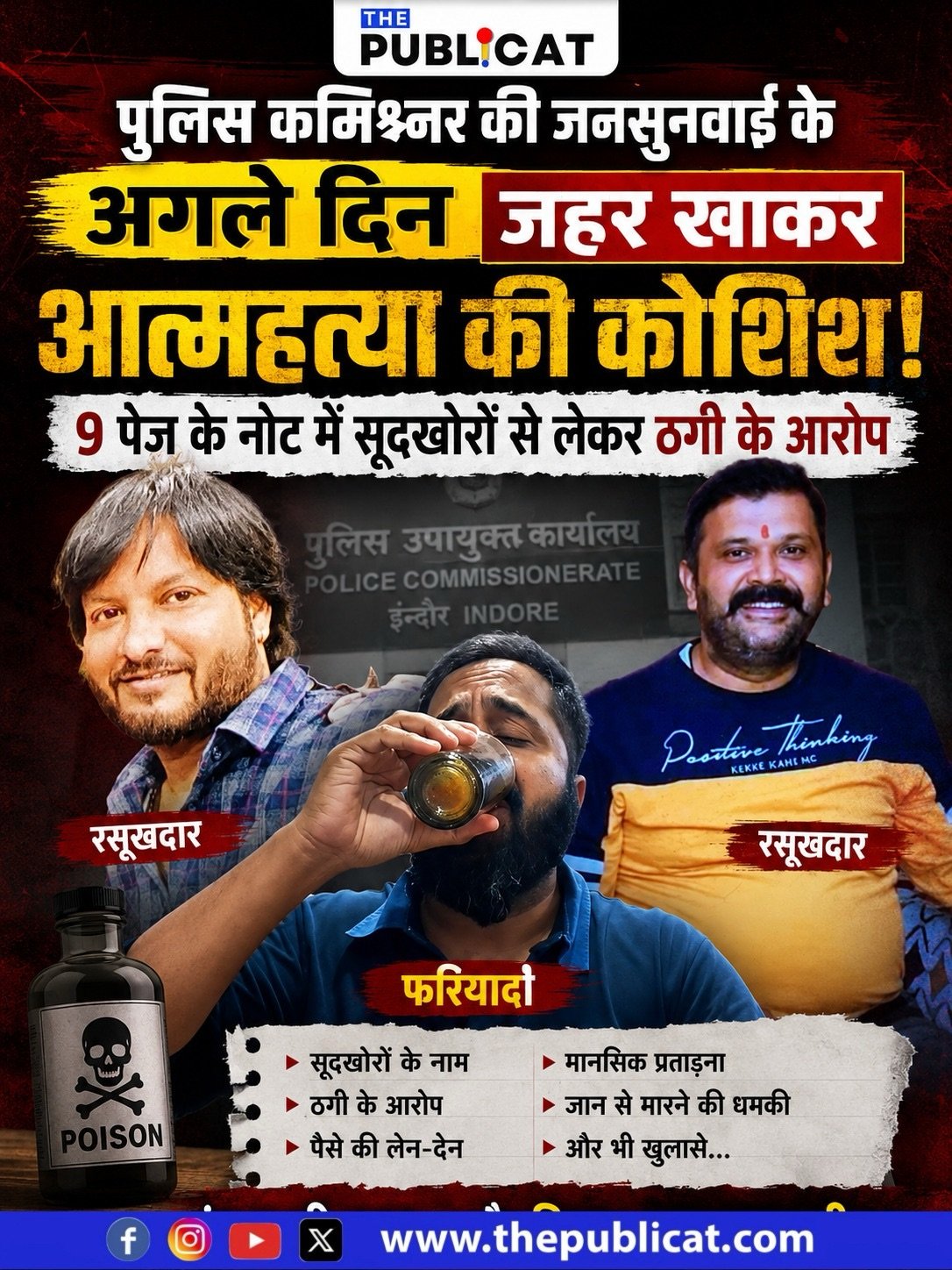 पुलिस कमिश्नर की जनसुनवाई के अगले दिन जहर खाकर आत्महत्या की कोशिश, 9 पेज के नोट में सूदखोरों से लेकर ठगी के आरोप