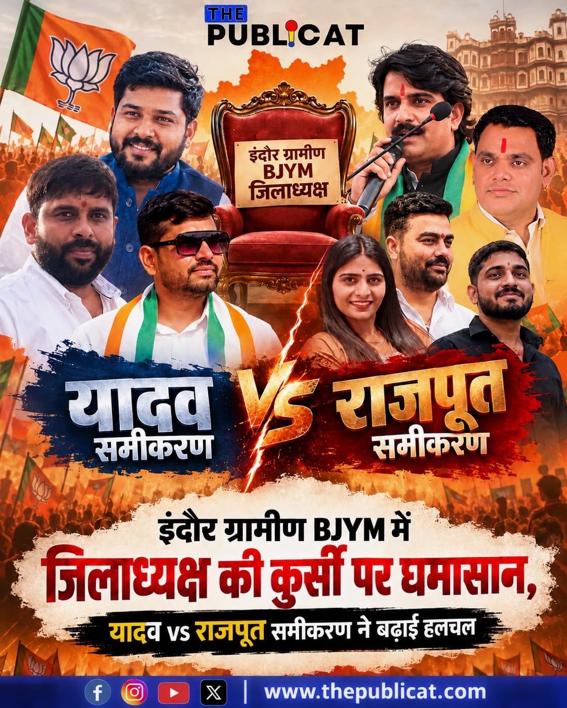 इंदौर ग्रामीण BJYM में जिलाध्यक्ष की कुर्सी पर घमासान, यादव vs राजपूत समीकरण ने बढ़ाई हलचल